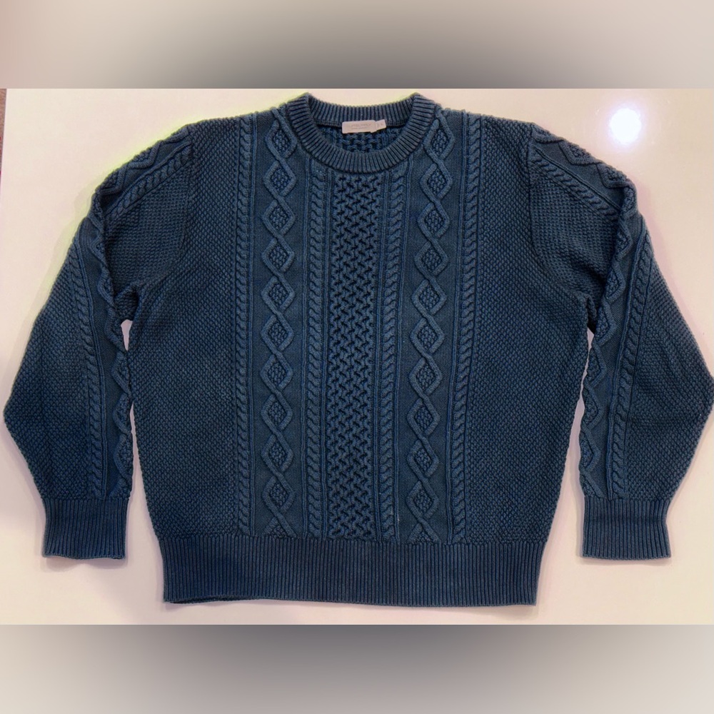 SUITSUPPLY Blue Garment Dyed Cable Knit Cotton Sweater XL